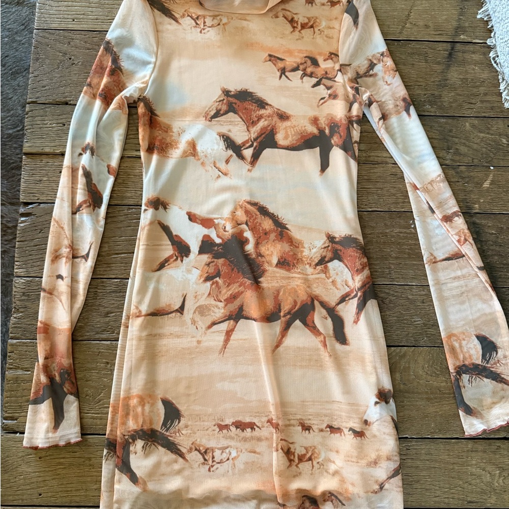 Urban Outfitters Brown Tan Bodycon Dress Mock Neck Long Sleeve